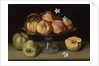 Peaches in a glass bowl, apples and jasmine flowers by Fede Galizia