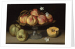 Peaches in a glass bowl, apples and jasmine flowers by Fede Galizia
