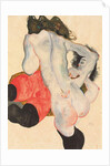 Reclining woman in red trousers and standing female nude, 1912 by Egon Schiele