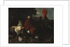 A Hen, Rooster and Turkey in a Farmyard by Melchior de (attr. to) Hondecoeter