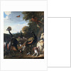 Peacocks and other birds, with a sheep and dog in a landscape by Melchior de Hondecoeter