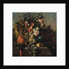 Carnations and other flowers with parrots on a pedestal by Pieter Casteels