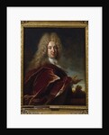Portrait of a gentleman, wearing a long wig, lace jabot and burgundy cloak by Nicolas de Largilliere
