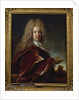 Portrait of a gentleman, wearing a long wig, lace jabot and burgundy cloak by Nicolas de Largilliere
