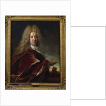 Portrait of a gentleman, wearing a long wig, lace jabot and burgundy cloak by Nicolas de Largilliere