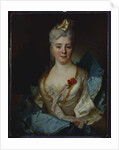 Portrait of a lady, wearing a white dress and a blue cloak by Nicolas de Largilliere