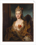 Portrait of a lady, half length, in a white and gold embroidered dress, with flowers in her hair by Nicolas de Largilliere