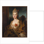 Portrait of a lady, half length, in a white and gold embroidered dress, with flowers in her hair by Nicolas de Largilliere