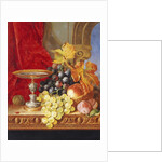 Grapes and a peach with a tazza on a table at a window by Edward Ladell