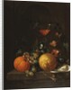 A Lemon, an Orange, Grapes, an Oyster, and a Glass of Wine on a Ledge by Cornelis de Heem