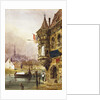 A figure beside a building, Ghent, with barges on the River Leye beyond, 1833 by Thomas Shotter Boys