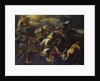The Battle between the Israelites and the Amalekites, Aaron and Hur supporting Moses' arms on a hilltop beyond by Luca Giordano