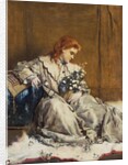 Daydream, Young Red-Headed Girl with Blue Ottoman by Alfred Emile Stevens
