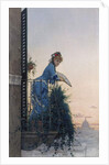 An Elegant Beauty on a Balcony looking out over Rome, with the Dome of St Peter in the Distance by Willem Johannes Martens