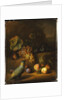 A Parrot with Grapes, Peaches and Plums in a Landscape by Tobias Stranover