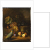 A Parrot with Grapes, Peaches and Plums in a Landscape by Tobias Stranover