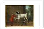 A Monkey wearing Crimson Livery dancing with a Poodle on the Terrace of a Country House by John Wootton