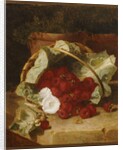 Raspberries in a Cabbage Leaf Lined Basket with White Convulvulus on a Stone Ledge, 1880 by Eloise Harriet Stannard