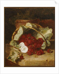 Raspberries in a Cabbage Leaf Lined Basket with White Convulvulus on a Stone Ledge, 1880 by Eloise Harriet Stannard