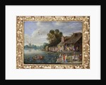 A River Landscape with Gentry at a Village Inn by Jan van the Elder Kessel
