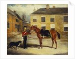 An Officer of the Dragoon Guards, Caribineers with his Mount in the Barrack's Stable Yard, 1839 by John Frederick Herring Snr