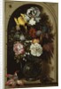 Irises, Roses, Lily of the Valley and other Flowers in a Glass Vase in a Niche, 1621 by Balthasar van der Ast
