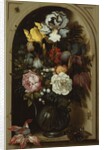 Irises, Roses, Lily of the Valley and other Flowers in a Glass Vase in a Niche, 1621 by Balthasar van der Ast