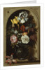 Irises, Roses, Lily of the Valley and other Flowers in a Glass Vase in a Niche, 1621 by Balthasar van der Ast