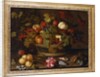 Grapes, Apples, a Peach and Plums in a Basket with Lily of the Valley by Balthasar van der Ast