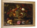 Grapes, Apples, a Peach and Plums in a Basket with Lily of the Valley by Balthasar van der Ast