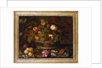 Grapes, Apples, a Peach and Plums in a Basket with Lily of the Valley by Balthasar van der Ast