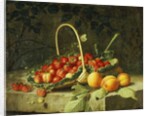 A Basket of Strawberries with Peaches on a Stone Ledge, 1856 by William Hammer