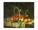 A Basket of Strawberries with Peaches on a Stone Ledge, 1856 by William Hammer