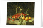 A Basket of Strawberries with Peaches on a Stone Ledge, 1856 by William Hammer