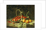 A Basket of Strawberries with Peaches on a Stone Ledge, 1856 by William Hammer