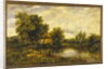 A River Landscape with an Angler by a Mill by Frederick Waters Watts