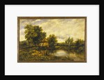 A River Landscape with an Angler by a Mill by Frederick Waters Watts