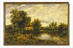 A River Landscape with an Angler by a Mill by Frederick Waters Watts