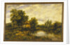 A River Landscape with an Angler by a Mill by Frederick Waters Watts