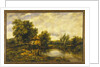 A River Landscape with an Angler by a Mill by Frederick Waters Watts