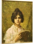 Young Woman holding a Book by Alexei Alexevich Harlamoff