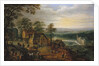 Village Street with Figures and Carts, a Moated Castle in the Background by Jan the Younger Brueghel