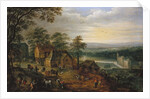 Village Street with Figures and Carts, a Moated Castle in the Background by Jan the Younger Brueghel