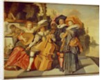 Elegant Figures making Music on a Terrace by a Lake by Dirck Hals