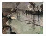Smokestacks along the River by Fritz Thaulow