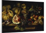Still Life of Water Melon, Grapes, Plums, Peaches, Cherries and other Fruit on a Ledge by Abraham (follower of) Brueghel