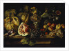 Still Life of Water Melon, Grapes, Plums, Peaches, Cherries and other Fruit on a Ledge by Abraham (follower of) Brueghel