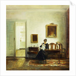 A Woman Sewing in an Interior by Carl Holsoe