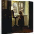 A Girl Standing by a Sewing Table by Carl Holsoe