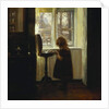 A Girl Standing by a Sewing Table by Carl Holsoe